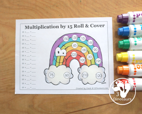 Rainbow Multiplication Roll & Cover  has multiplication 1 to 12 and 1 to 15 with two options of equations for each set.- 3Dinosaurs.com