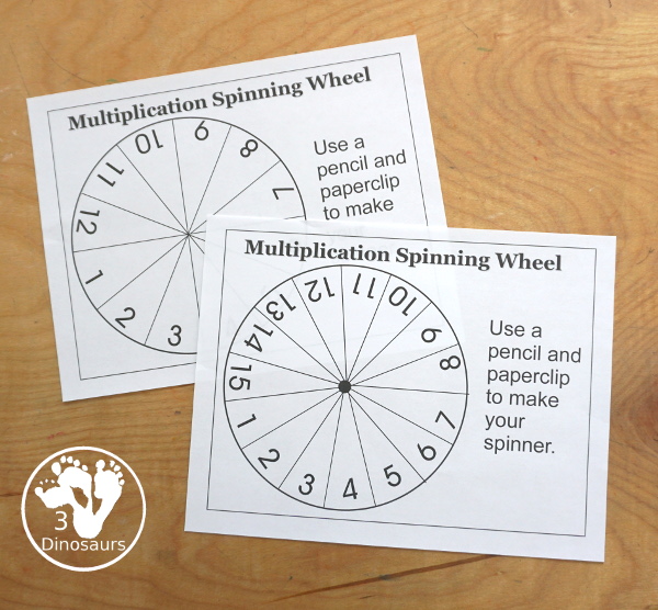 Ocean Multiplication Roll & Cover  has multiplication 1 to 12 and 1 to 15 with two options of equations for each set. 1 to 12 spinners and 1 to 15 spinners - 3Dinosaurs.com