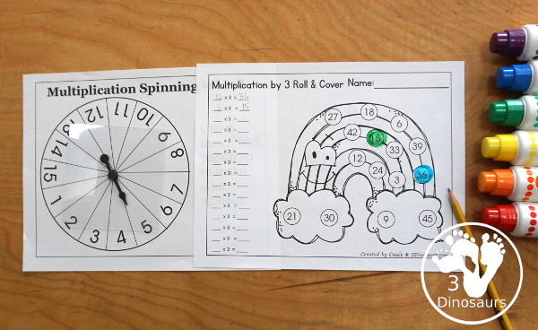 Rainbow Multiplication Roll & Cover  has multiplication 1 to 12 and 1 to 15 with two options of equations for each set.- 3Dinosaurs.com