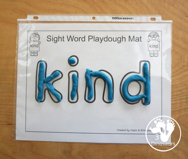 Free Romping & Roaring Third Grade Sight Words Packs Set 6: Kind, Laugh, Light, Long - easy to use sight word playdough mats - 3Dinosaurs.com