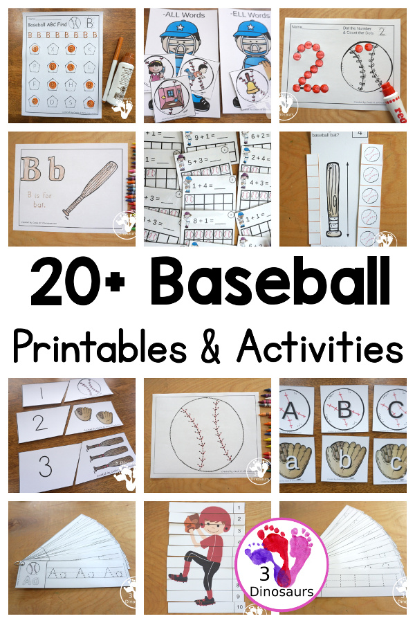 20+ Baseball Themed Printables - baseball ABCs, baseball themed packs, baseball numbers, baseball math and more - 3Dinosaurs.com
