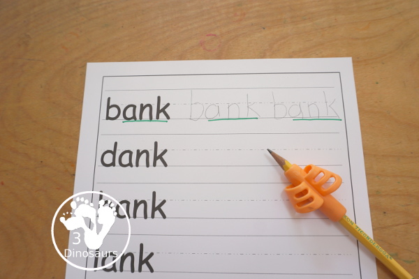 Free CVCC Word Family Cards & Writing - ANK, INK, ONK, UNK. You have flashcards, writing worksheets and tracing worksheet for kids to use to work on -nk words. These are great for first grade and second grade learning to read printables - 3Dinosaurs.com