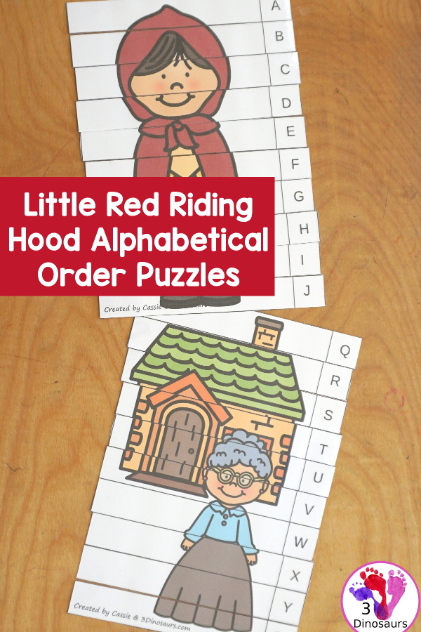 Free Little Red Riding Hood Alphabetical Order Puzzle Printable has three puzzles for kids to put the uppercase letters in order. The puzzles start with letters at the top and work their way down to put them in ascending order. 3Dinosaurs.com