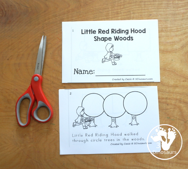 Free Little Red Riding Hood Shape Woods Easy Reader Book - a fun 14 page easy reader book with different shape trees for Little Red Riding Hood to walk to through on the way to Grandma's House. - 3Dinosaurs.com