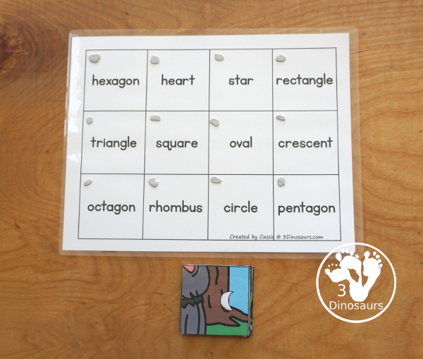 Free Little Red Riding Hood Shape Puzzle Printable for kids with matching geometric shape to the shape word on the mat. A great shape and Little Red Riding Hood printable for kids learning shapes. Plus fun theme for kids - 3Dinosaurs.com