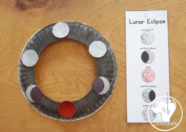 Lunar Eclipse Sequencing Wreath Craft - a fun wreath to show the parts of the lunar eclipse for kids. - 3Dinosaurs.com