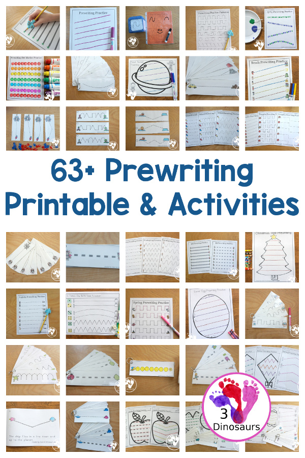 63+ Prewriting Printables For Kids - loads of prewriting pages for kids to learn with a mix of thick lines, thin lines, q-tips, and dot markers. Loads of pages to make prewriting fun  - 3Dinosaurs.com