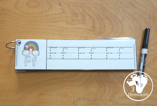 Free Rainbow ABC Tracing Strips - with uppercase and lowercase together. You have fun kids with a rainbow plus you can see an example of how to trace the letters - 3Dinosaurs.com