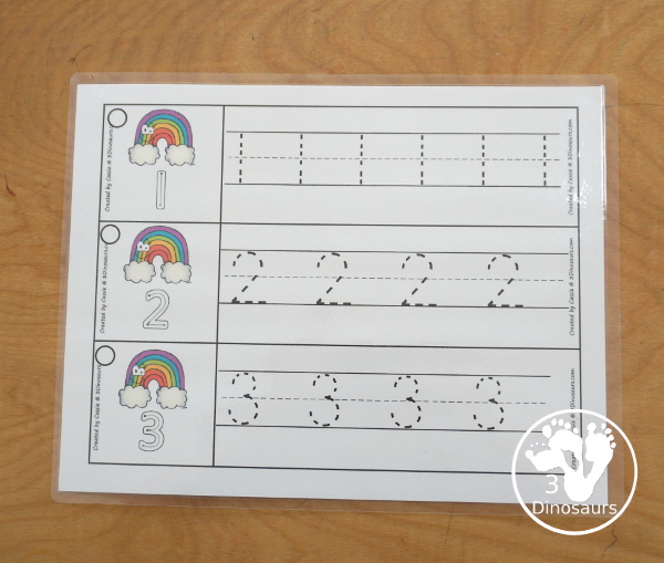 Free Rainbow Number Tracing Strips - with numbers 0 to 20. You can tracing the numbers and an example of how to trace the numbers on the strips, plus an rainbow on each tracing strip. - 3Dinosaurs.com