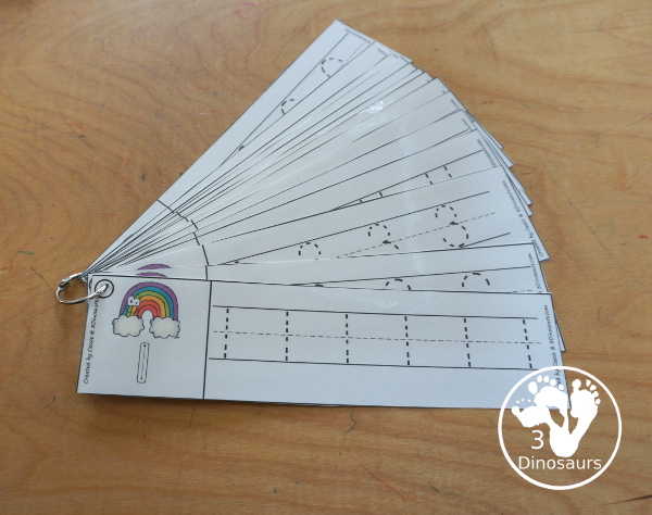 Free Rainbow Number Tracing Strips - with numbers 0 to 20. You can tracing the numbers and an example of how to trace the numbers on the strips, plus an rainbow on each tracing strip. - 3Dinosaurs.com
