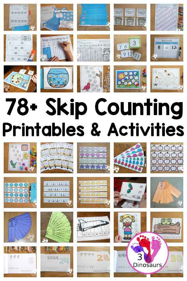 78+ Skip Counting Printables & Activities For Kids - All fun ways to work on skip counting activities with various levels and ideas like skip counting puzzles, skip counting books, skip counting mats and more - 3Dinosaurs.com