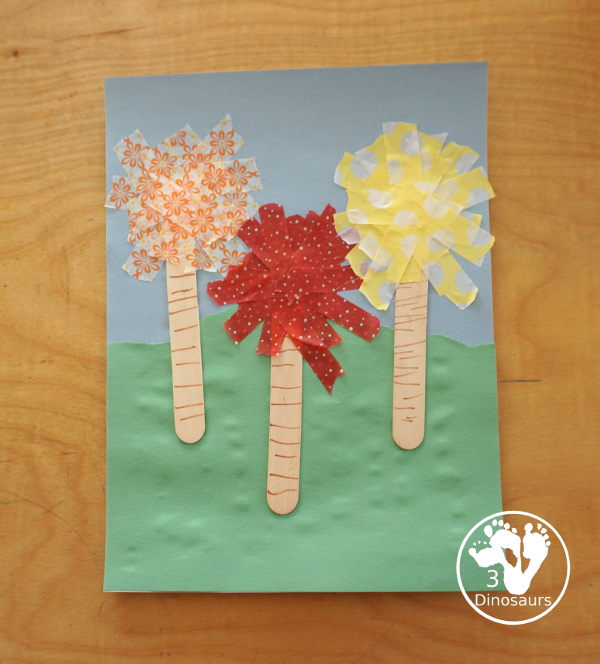 Washi Tape Truffula Tree Craft - a fun Lorax craft for kids to make with a little fun with fine motor truffula craft that kids can make. It is made with paper, washi tape and craft sticks. - 3Dinosaurs.com