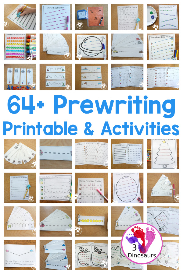 64+ Prewriting Printables For Kids - loads of prewriting pages for kids to learn with a mix of thick lines, thin lines, q-tips, and dot markers. Loads of pages to make prewriting fun  - 3Dinosaurs.com