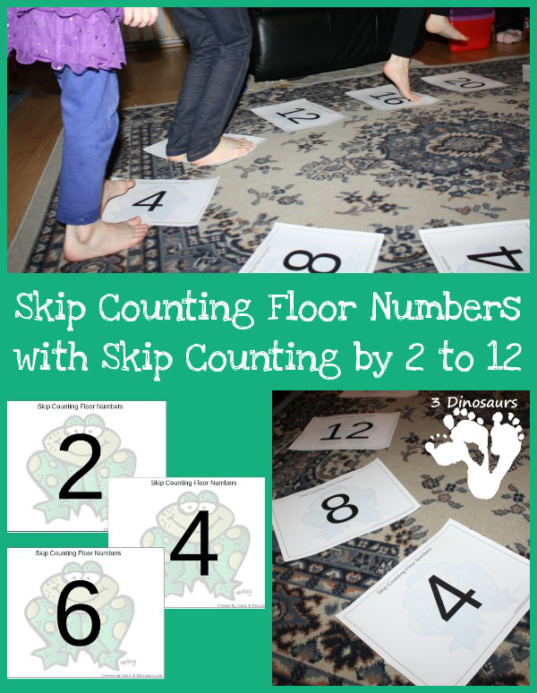 Free Skip Counting Floor Printables - Skip counting by 2 through 12 - 3Dinosaurs.com