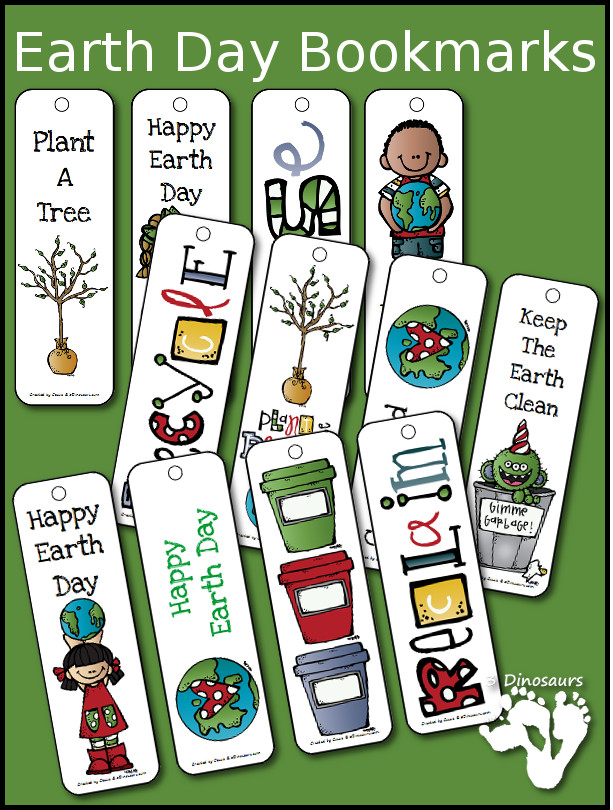 Free Earth Day Bookmarks - 12 different bookmarks for kids - 3Dinosaurs.com