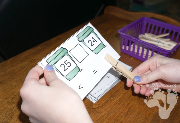 Free Earth Day Clip Cards for Comparing Numbers - greater than and less than with 5 pages of cards - 3Dinosaurs.com