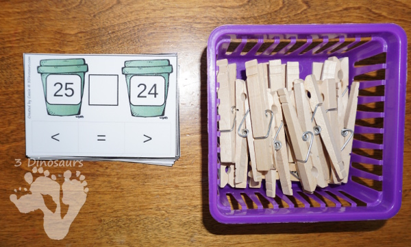 Free Earth Day Clip Cards for Comparing Numbers - greater than and less than with 5 pages of cards - 3Dinosaurs.com