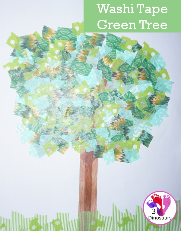 Fun to Make Washi Tape Green Trees For Earth Day - easy fine motor craft for Earth Day using Washi Tape - 3Dinosaurs.com