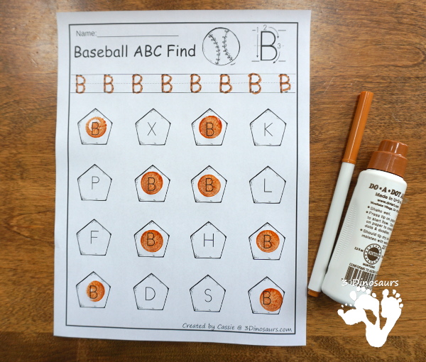 ABC Themed Baseball finds with all 26 letters in uppercase or lowercase - 3Dinosaurs.com