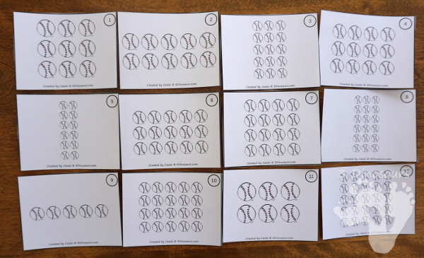 Free Fun To Use Baseball Themed Array Task Cards - 12 task cards with 3 different matching worksheets to use with the cards - 3Dinosaurs.com