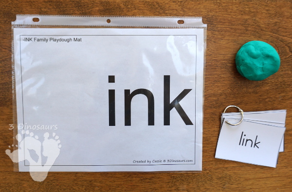 Free CVCC Word Family Playdough Mats: ANK, INK, ONK, UNK - 3Dinosaurs.com