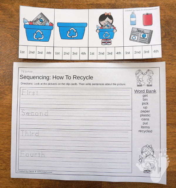 Sequencing Cards Set for Spring & Earth Day - Currently 5 new sequencing sets: How to Grow Plant, How To Recycle, Life Cycle of a Plant, How to Grow a Garden, How To Pick Strawberries, and The Water Cycle . They have clip cards, task cards, no-prep worksheets and easy reader books $ - 3Dinosaurs.com #printablesforkids #sequencingforkids #earthday #springprintables #tpt #teacherspayteachers