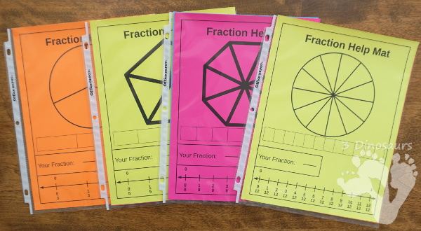 Free Easy To Use Math Help: Fraction Help Mats - 8 mats to use with learning about fractions - 3Dinosaurs.com