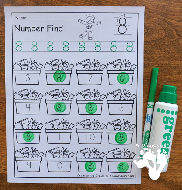 Earth Day Number Find - easy to use no-prep printable numbers 0 to 20 $ - 3Dinosaurs.com