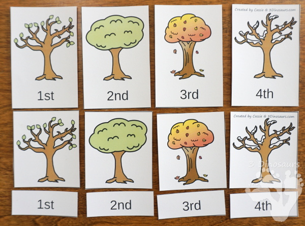 Sequencing: Seasons of a Tree with clip cards, task cards, no-prep worksheets and easy reader books $ - 3Dinosaurs.com #printablesforkids #sequencingforkids #earthday #fourseasons #tpt #teacherspayteachers