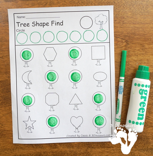 Free Tree Shape Matching Cards - 12 shape matching cards for kids to use with tree made from shapes - 3Dinosaurs.com