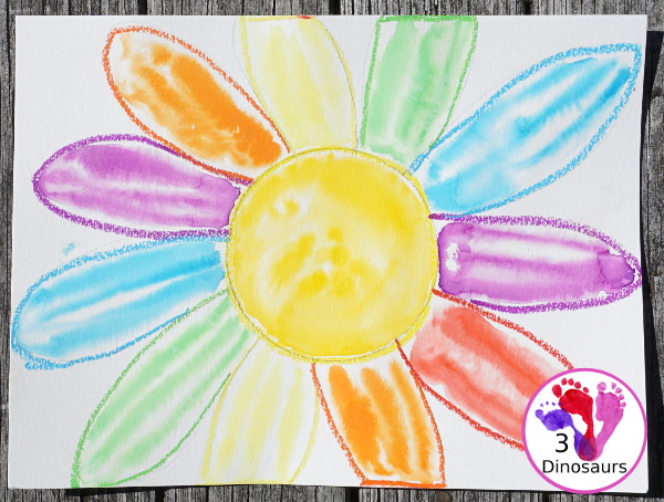 Watercolor Flower Process Art- kids can great creative and explore how water spreads things out with this craft for spring and flowers  - 3Dinosaurs.com