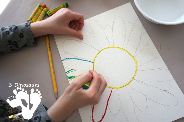 Watercolor Flower Process Art- kids can great creative and explore how water spreads things out with this craft for spring and flowers  - 3Dinosaurs.com