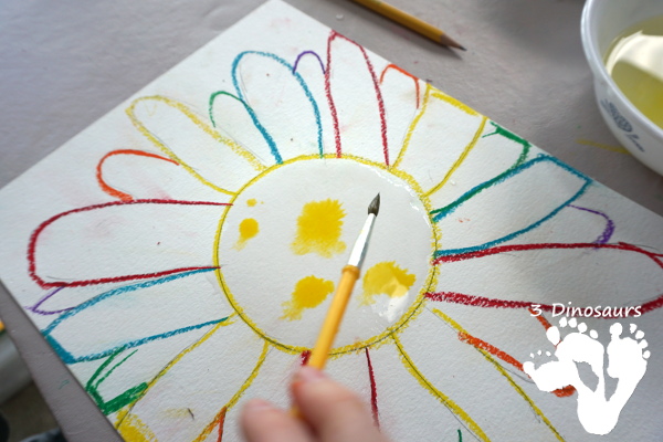 Watercolor Flower Process Art- kids can great creative and explore how water spreads things out with this craft for spring and flowers  - 3Dinosaurs.com