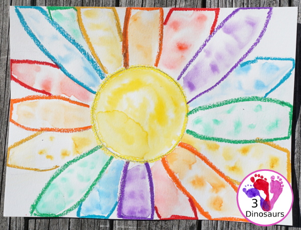 Watercolor Flower Process Art- kids can great creative and explore how water spreads things out with this craft for spring and flowers  - 3Dinosaurs.com