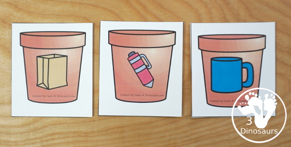 Free CVC Flower Pot Matching Printable - 18 flower posts with matching letters for the CVC pictures on the flower pots- 3Dinosaurs.com