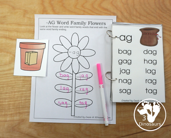Free CVC Flower Pot Matching Printable - 18 flower posts with matching letters for the CVC pictures on the flower pots- 3Dinosaurs.com
