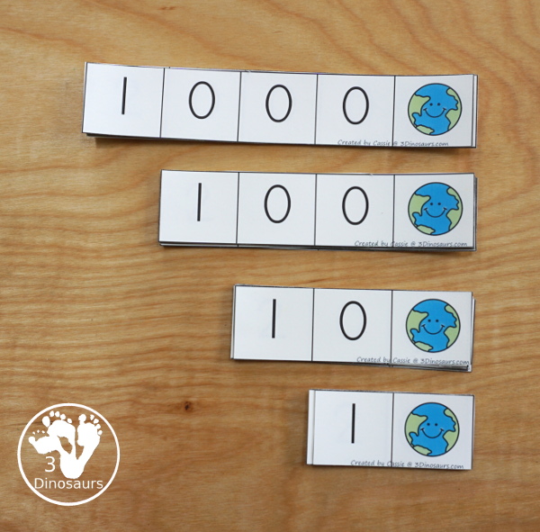 Free Earth Day Themed Place Value Arrow Cards - work on building numbers from 0 to 9999 with these earth day arrow cards. Plus use task cards to build the numbers. - 3Dinosaurs.com