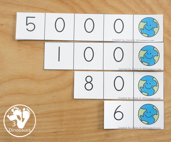 Free Earth Day Themed Place Value Arrow Cards - work on building numbers from 0 to 9999 with these earth day arrow cards. Plus use task cards to build the numbers. - 3Dinosaurs.com