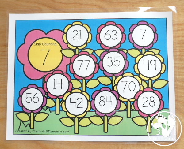 Free Flower Skip Counting Mats - numbers 1 to 12 skip counting 12 times with 12 pages of printables - 3Dinosaurs.com
