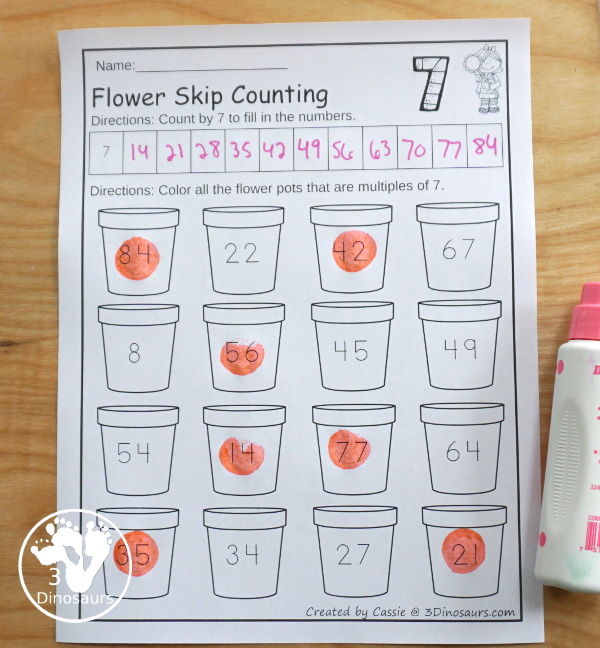 Free Flower Skip Counting Mats - numbers 1 to 12 skip counting 12 times with 12 pages of printables - 3Dinosaurs.com