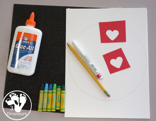 Oil Pastel Earth with Heart Shapes - a great craft that works on blending colors and making a very fun planet Earth for Earth Day - 3Dinosaurs.com