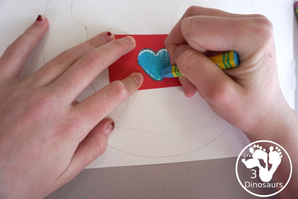 Oil Pastel Earth with Heart Shapes - a great craft that works on blending colors and making a very fun planet Earth for Earth Day - 3Dinosaurs.com