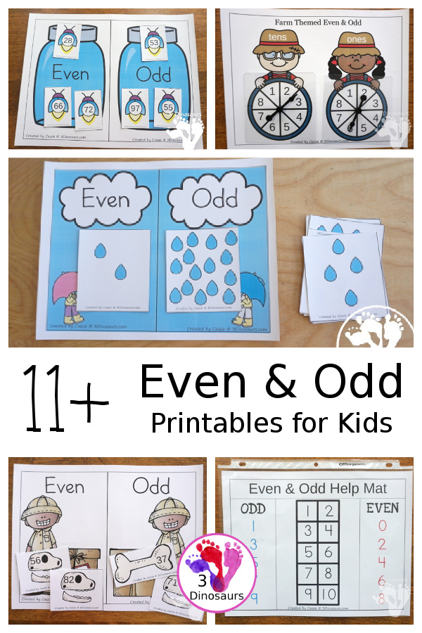 11+ Even & Odd Printables & Activities - Fun math centers and worksheets for even and odd numbers with no-prep and hands-on even and odd activities - 3Dinosaurs.com