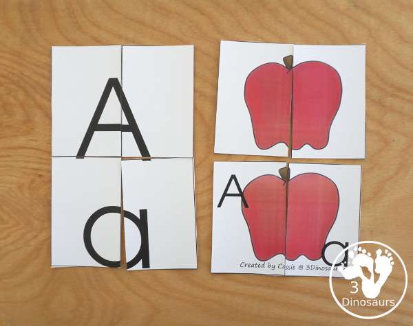 Free Romping & Roaring A Pack; A is for Apple - with 47 pages of activities for kids to work on learning the letter A with prewriting, puzzles, tracing, coloring, dot markers letters and more - 3Dinosaurs.com