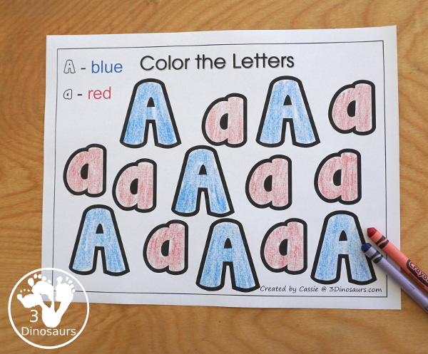 Free Romping & Roaring A Pack; A is for Apple - with 47 pages of activities for kids to work on learning the letter A with prewriting, puzzles, tracing, coloring, dot markers letters and more - 3Dinosaurs.com