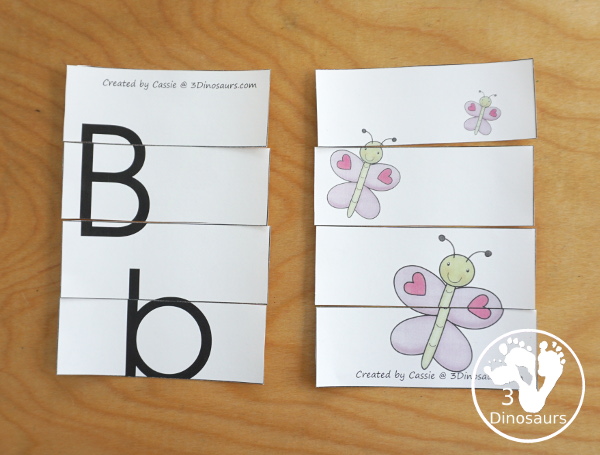 Free Romping & Roaring B Pack - B is for Butterfly theme with prewriting, writing, puzzles, dot marker letters, letter finds and more - 3Dinosaurs.com