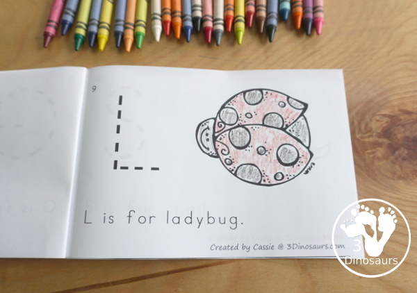 Free Bug ABC Easy Reader Book Printable - is a 12 pages book with 11 bugs for kids to trace the uppercase beginning sound and read a simple sentence - 3Dinosaurs.com