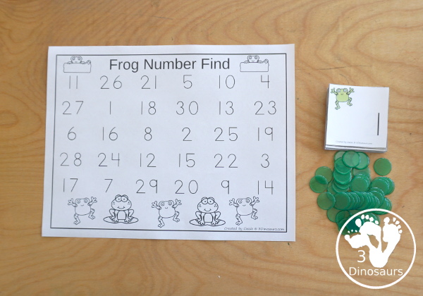 Free Frog Number Find and Trace with 1 to 30 Numbers - you have 30 number cards, number find printable, number tracing printable and number dot marker find printable for working on numbers from 1 to 30 - 3Dinosaurs.com