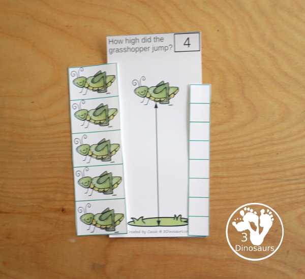 Free Measure the Grasshoppers Jump with 6 measuring grasshopper jump cards and 1 measuring recording worksheet for kids - 3Dinosaurs.com