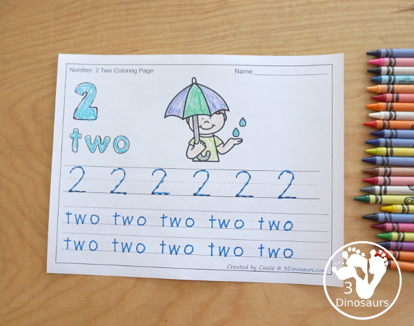 No-Prep Rain Themed Number Color and Trace - easy no-prep printables with a fun rain theme 44 pages with two options for the numbers tracing or writing $ - 3Dinosaurs.com #noprepprintable #springprintables #numbersforkids